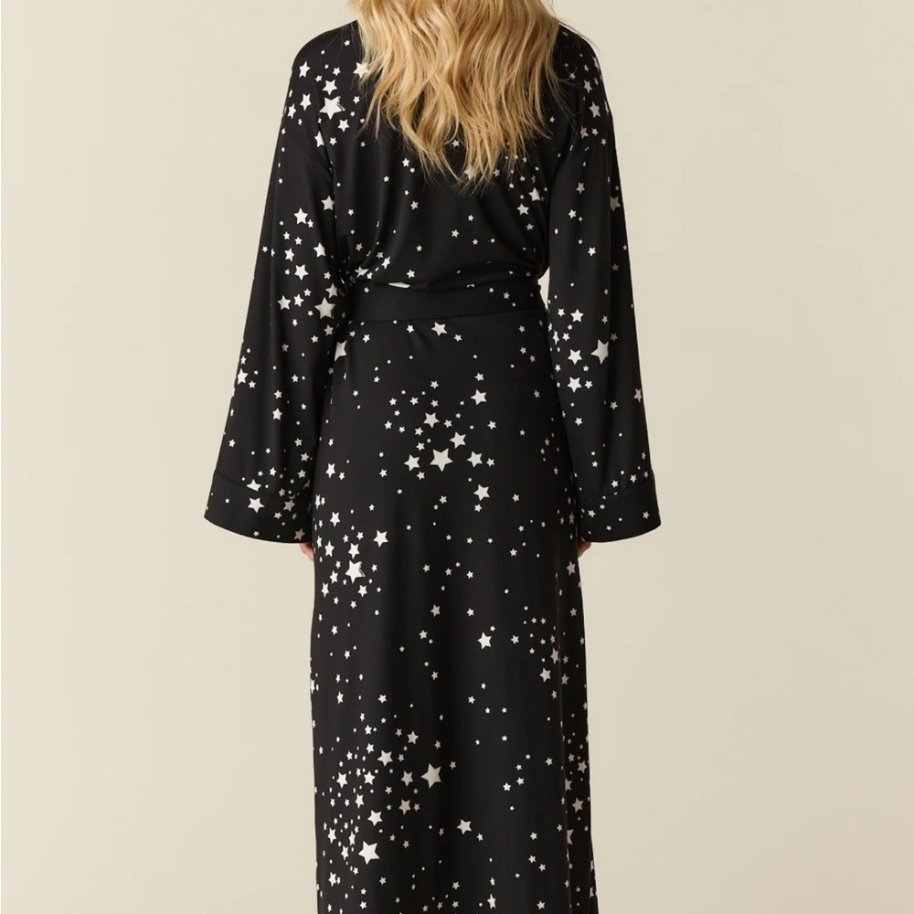 Mason Grey Kaia Cloud Jersey Kimono Robe in Black Stars - Small